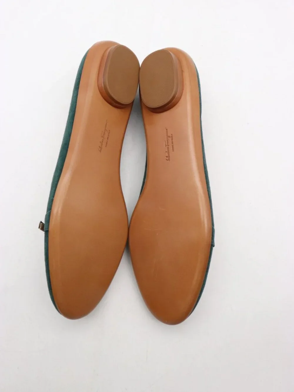 Salvatore Ferragamo Audrey Women's 11 B Almond Toe Green Suede Ballet Shoes